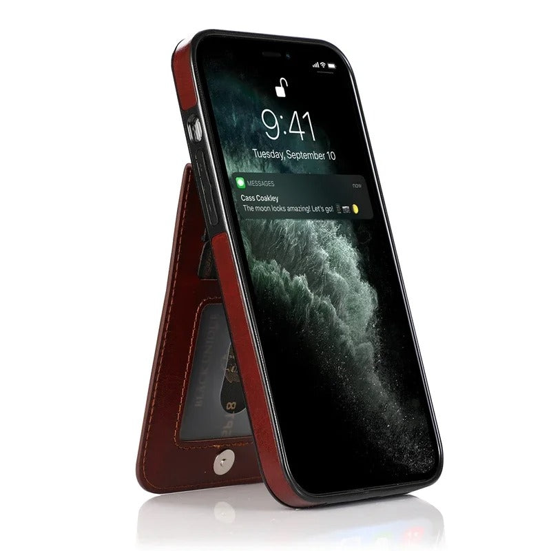 Luxury iPhone Case — Flip Stand Wallet with Card Holder, Retro Leather Cover, Shockproof Anti-Fingerprint Protection, Full Access Design