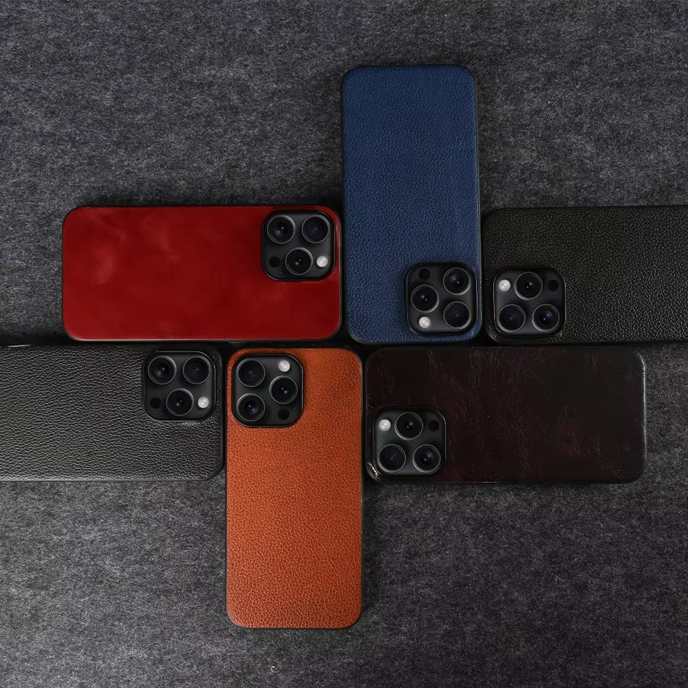 Luxury iPhone Case — Genuine Cowhide Leather Back Cover with Retro Vintage Design, Shockproof PC Protection and Raised Camera Lips