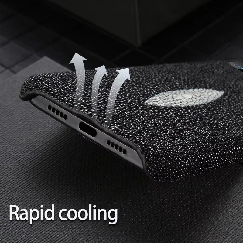 Luxury iPhone Case — Genuine Stingray Leather Shockproof Cover with Lightweight Half-Wrapped Design, Anti-Fingerprint Dustproof Protection and Premium Craft Finish