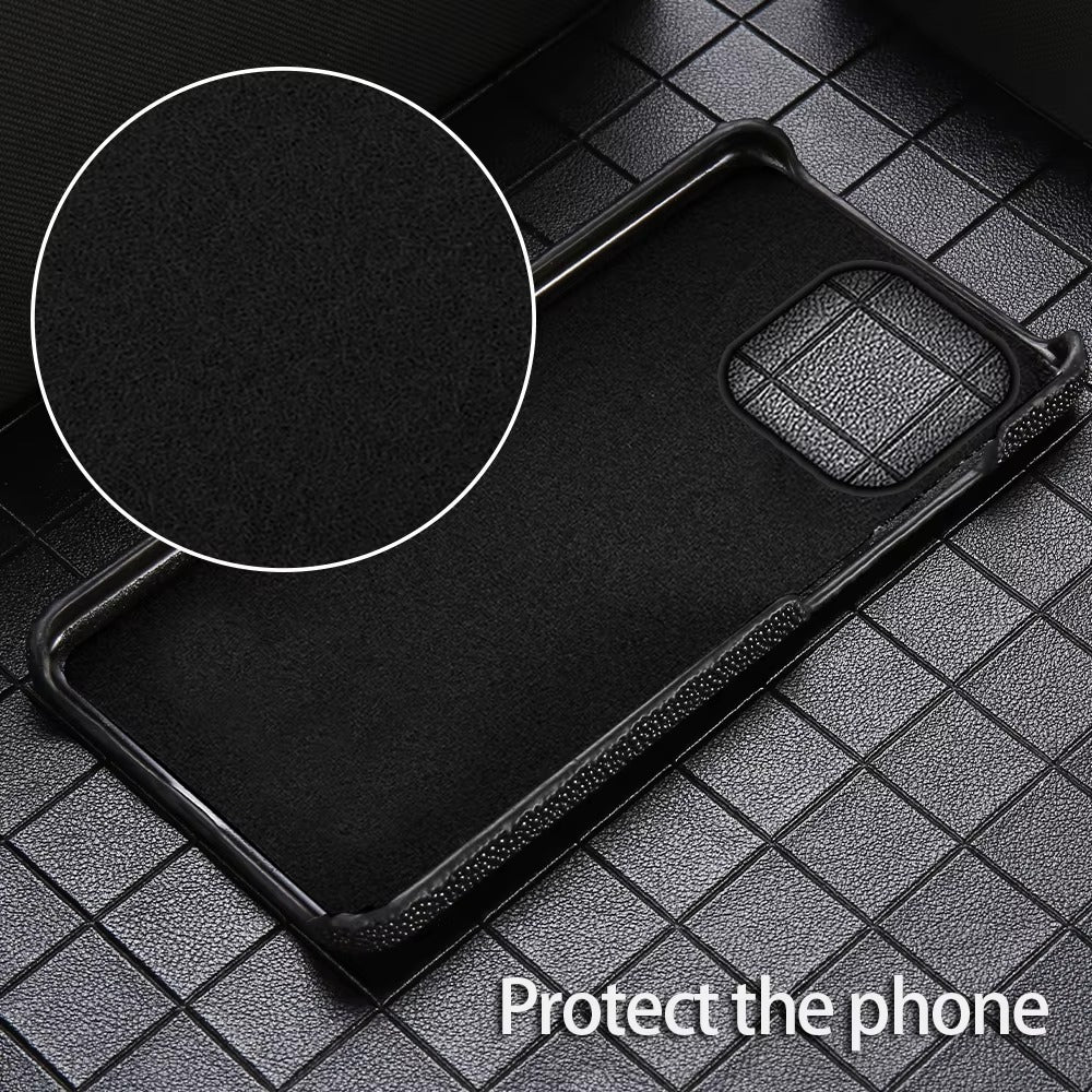 Luxury iPhone Case — Genuine Stingray Leather Shockproof Cover with Lightweight Half-Wrapped Design, Anti-Fingerprint Dustproof Protection and Premium Craft Finish