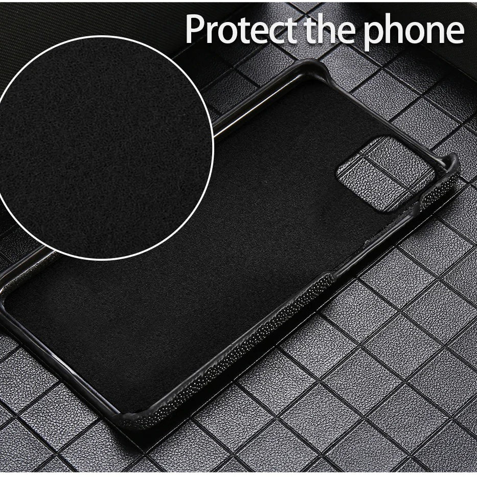 Luxury iPhone Case — Genuine Stingray Leather Shockproof Cover with Lightweight Half-Wrapped Design, Anti-Fingerprint Dustproof Protection and Premium Craft Finish