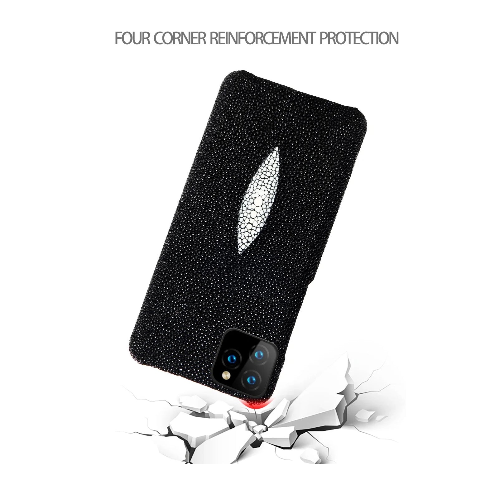 Luxury iPhone Case — Genuine Stingray Leather Shockproof Cover with Lightweight Half-Wrapped Design, Anti-Fingerprint Dustproof Protection and Premium Craft Finish