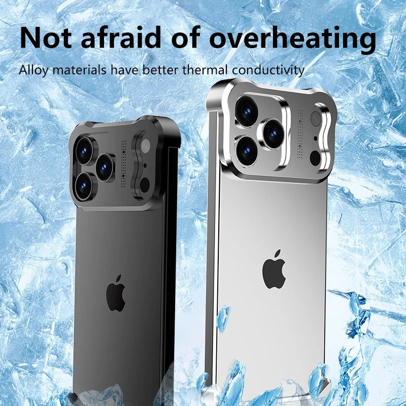 Luxury iPhone Case — Irregular Titanium Alloy Bumper with Shockproof Borderless Design, Lens Protector, Matte Anti-Slip Finish and Lightweight Build