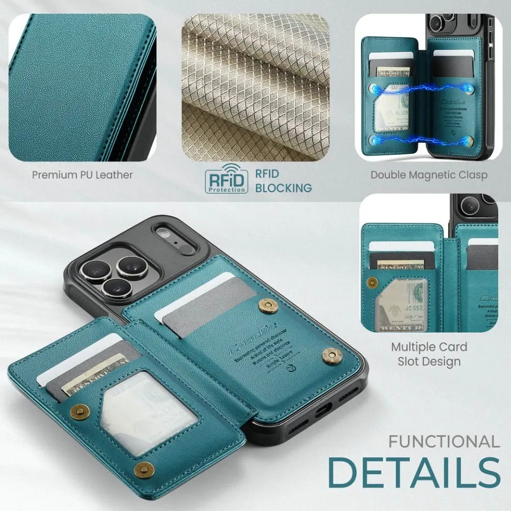 Luxury iPhone Case — Leather RFID Card Wallet with Magnetic Shockproof Cover, Anti-Fingerprint Anti-Scratch, Non-Slip Plain and Geometric Design