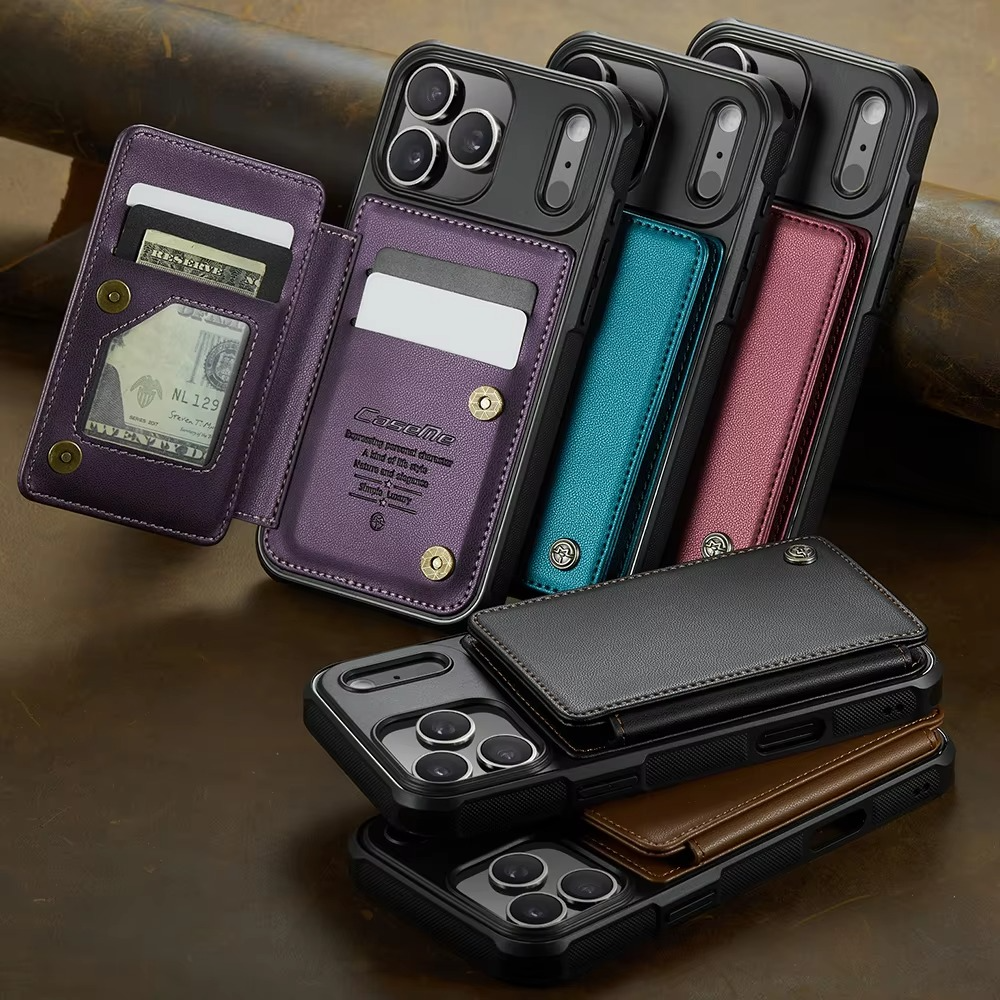 Luxury iPhone Case — Leather RFID Card Wallet with Magnetic Shockproof Cover, Anti-Fingerprint Anti-Scratch, Non-Slip Plain and Geometric Design