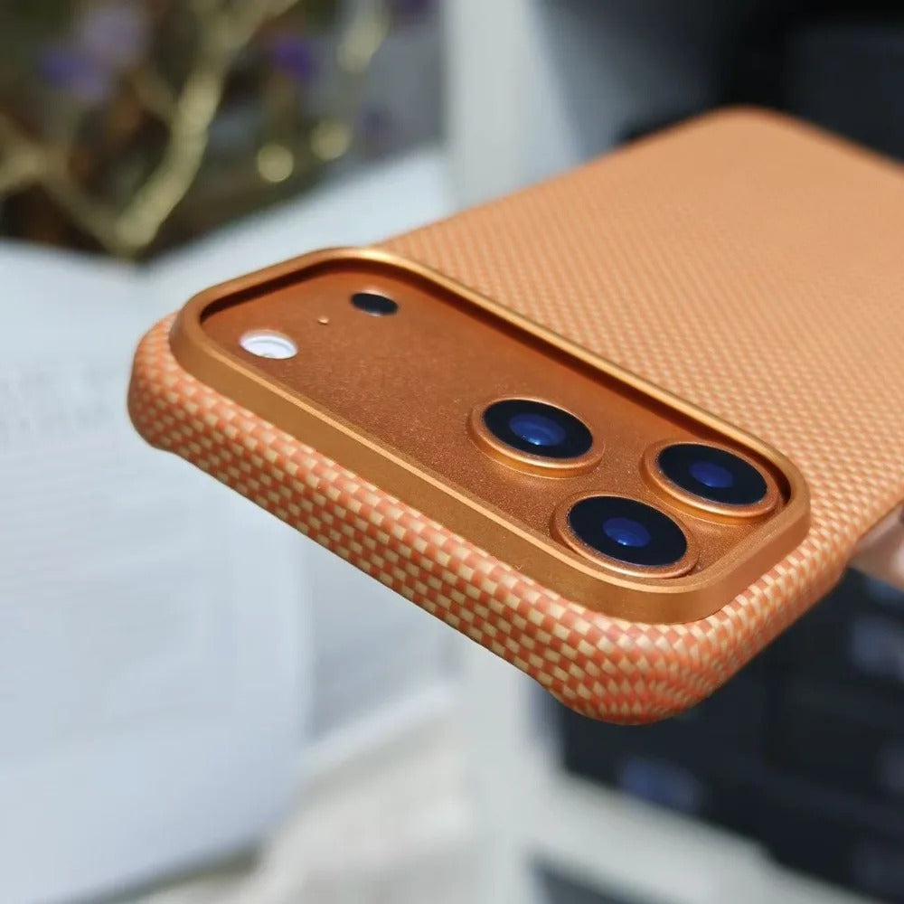 Luxury iPhone Case — Magnetic Carbon Aramid Fiber Cover with Kevlar Build, Shockproof Protective Design and Full-Body Mobile Protection