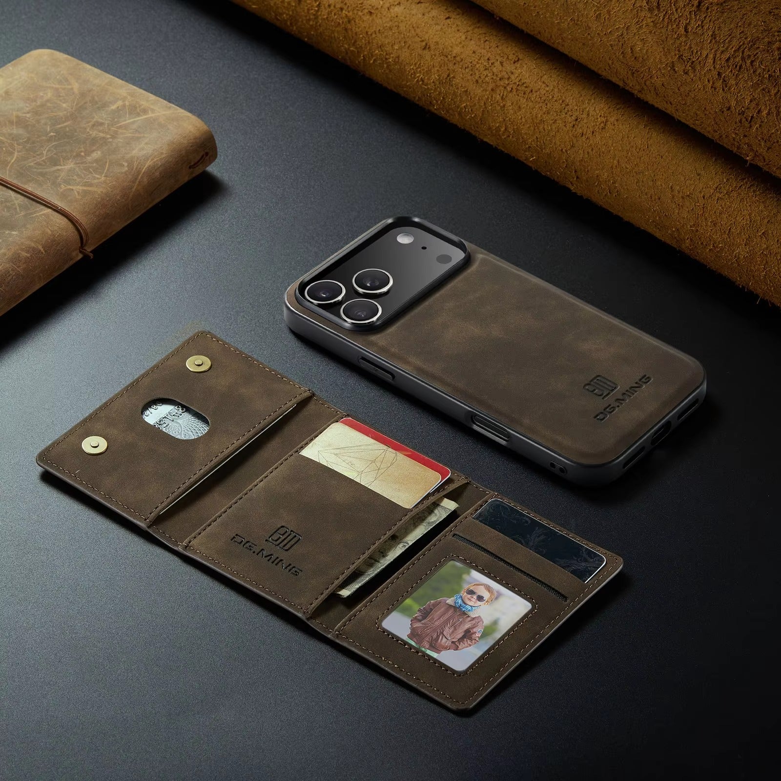 Luxury iPhone Case — Magnetic Leather Wallet Cover with Kickstand, Card & Money Holder, Half-Wrapped Protective Design