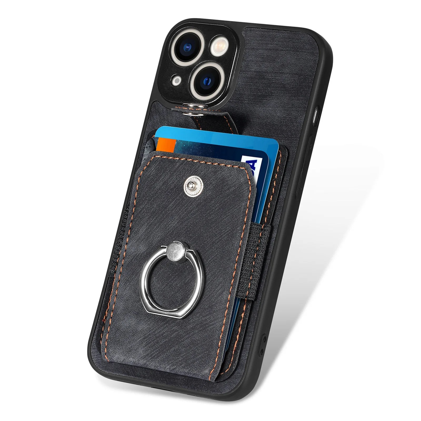Luxury iPhone Case — Magnetic Leather Wallet Cover with Ring Holder, Card Slot, Kickstand Function and Anti-Scratch Non-Slip TPU + PU Design