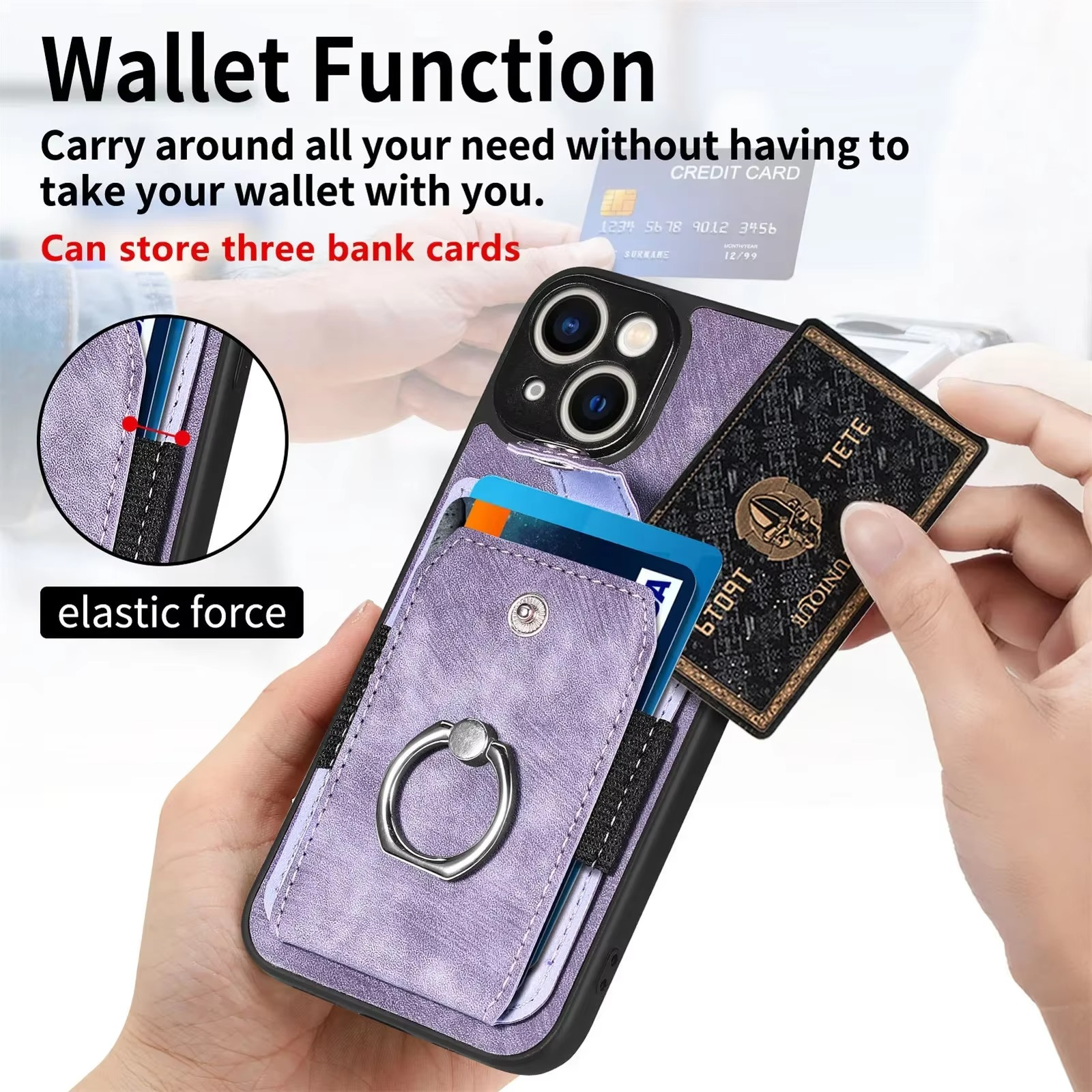 Luxury iPhone Case — Magnetic Leather Wallet Cover with Ring Holder, Card Slot, Kickstand Function and Anti-Scratch Non-Slip TPU + PU Design