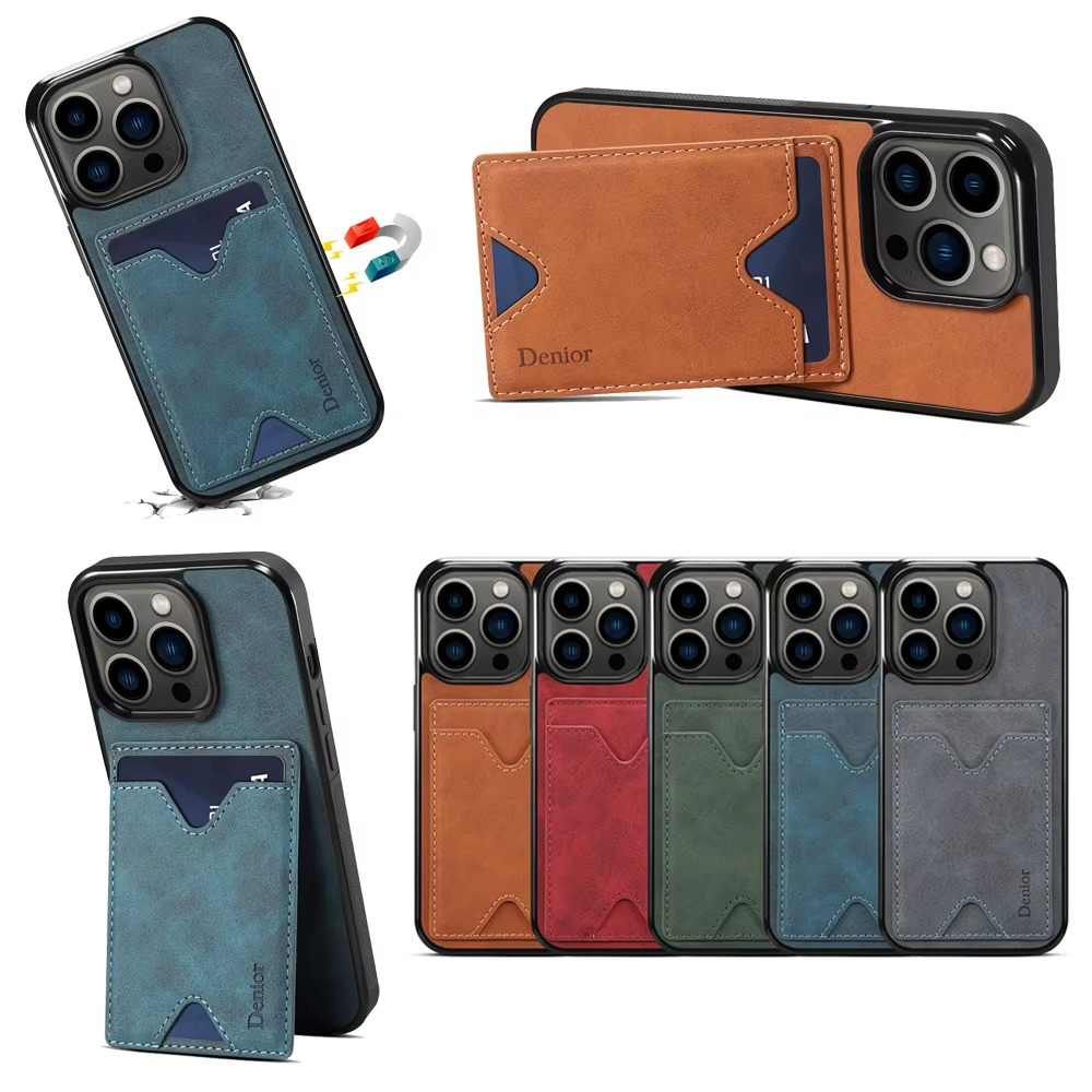 Luxury iPhone Case — Magnetic PU Leather Back Cover with Card Slot, Invisible Stand Holder, Anti-Fingerprint Scratch-Resistant Design