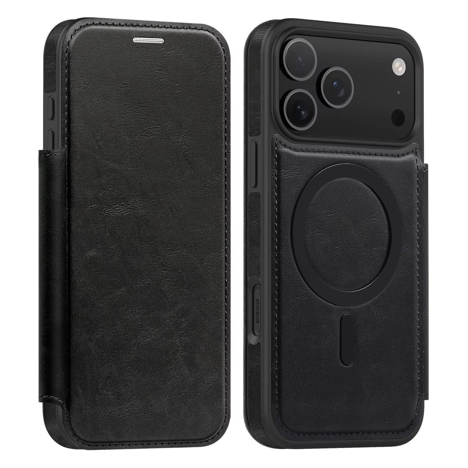 Luxury iPhone Case — Magnetic RFID-Blocking Flip Leather Wallet Cover with Kickstand, Card Storage, Shockproof Dual-Layer Protection and Wireless-Charging Compatibility