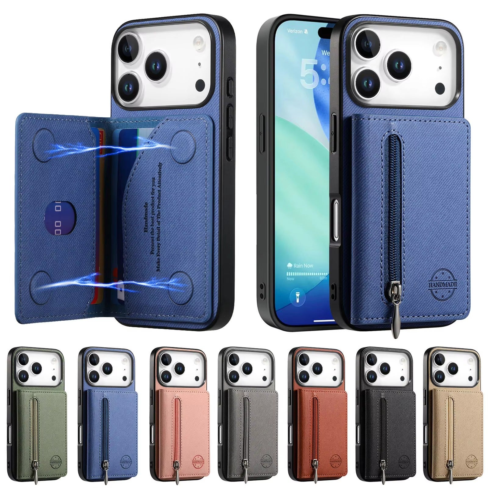 Luxury iPhone Case — Magnetic RFID-Blocking PU Leather Wallet Cover with Zipper Card Holder, Shockproof Anti-Fingerprint Dustproof Design