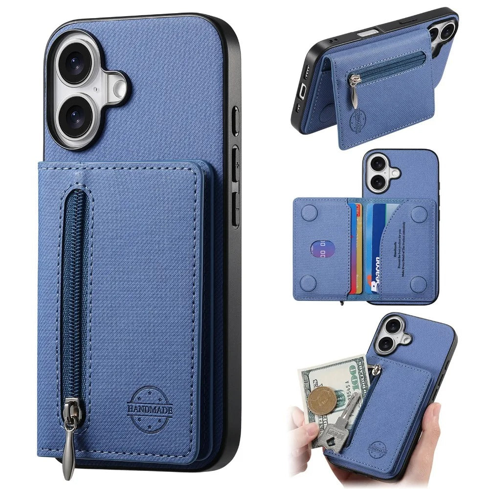 Luxury iPhone Case — Magnetic RFID-Blocking PU Leather Wallet Cover with Zipper Card Holder, Shockproof Anti-Fingerprint Dustproof Design