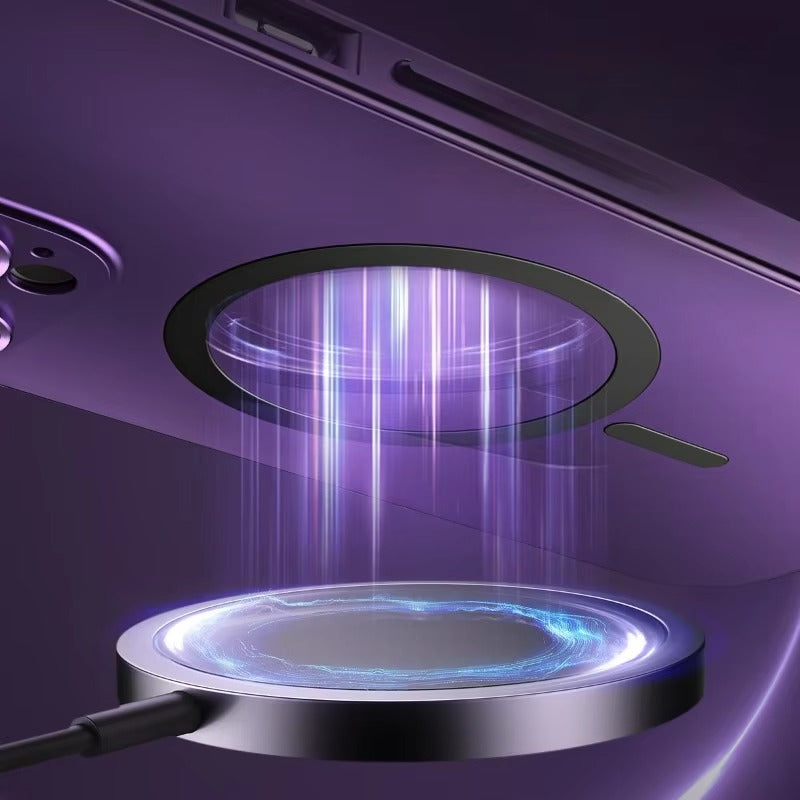 Luxury iPhone Case — Magnetic, Wireless-Charging Safe, Shockproof Aluminum Metal Frame Cover with Glass Lens Protection and Removable Backboard Design