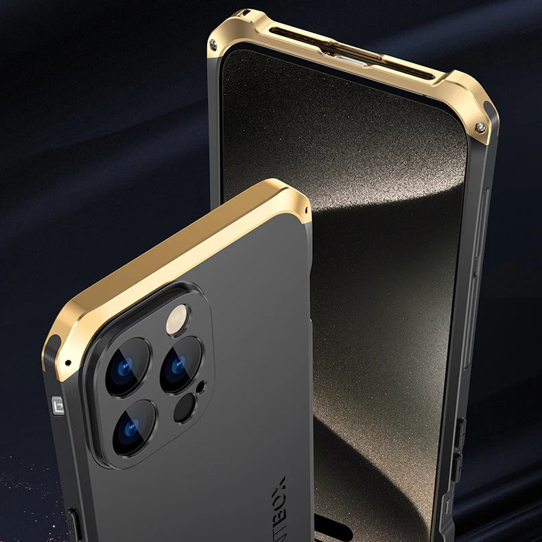 Luxury iPhone Case — PC + Aluminum Metal Bumper Cover with Shockproof Dual-Layer Protection, Dustproof Anti-Scratch Design and Premium Metallic Finish
