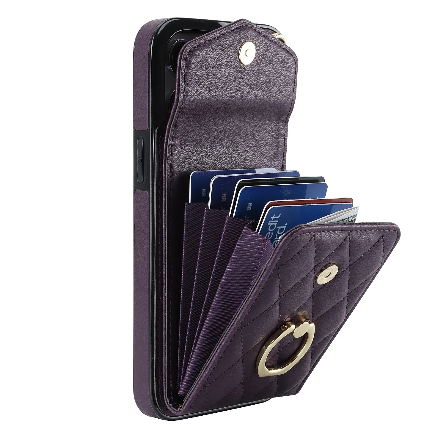 Luxury iPhone Case — PU Leather Crossbody Wallet Cover with Multi Card Slots, Ring Holder Lanyard, Magnetic Closure and Shockproof Anti-Fingerprint Protection