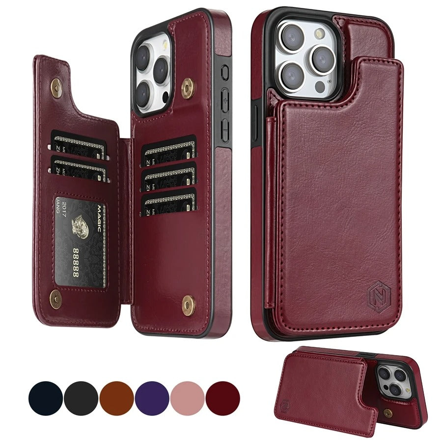 Luxury iPhone Case — RFID-Blocking Magnetic Flip Wallet Cover with Artificial Leather, Shockproof Dual-Layer Protection, Card Slots & Non-Slip Design