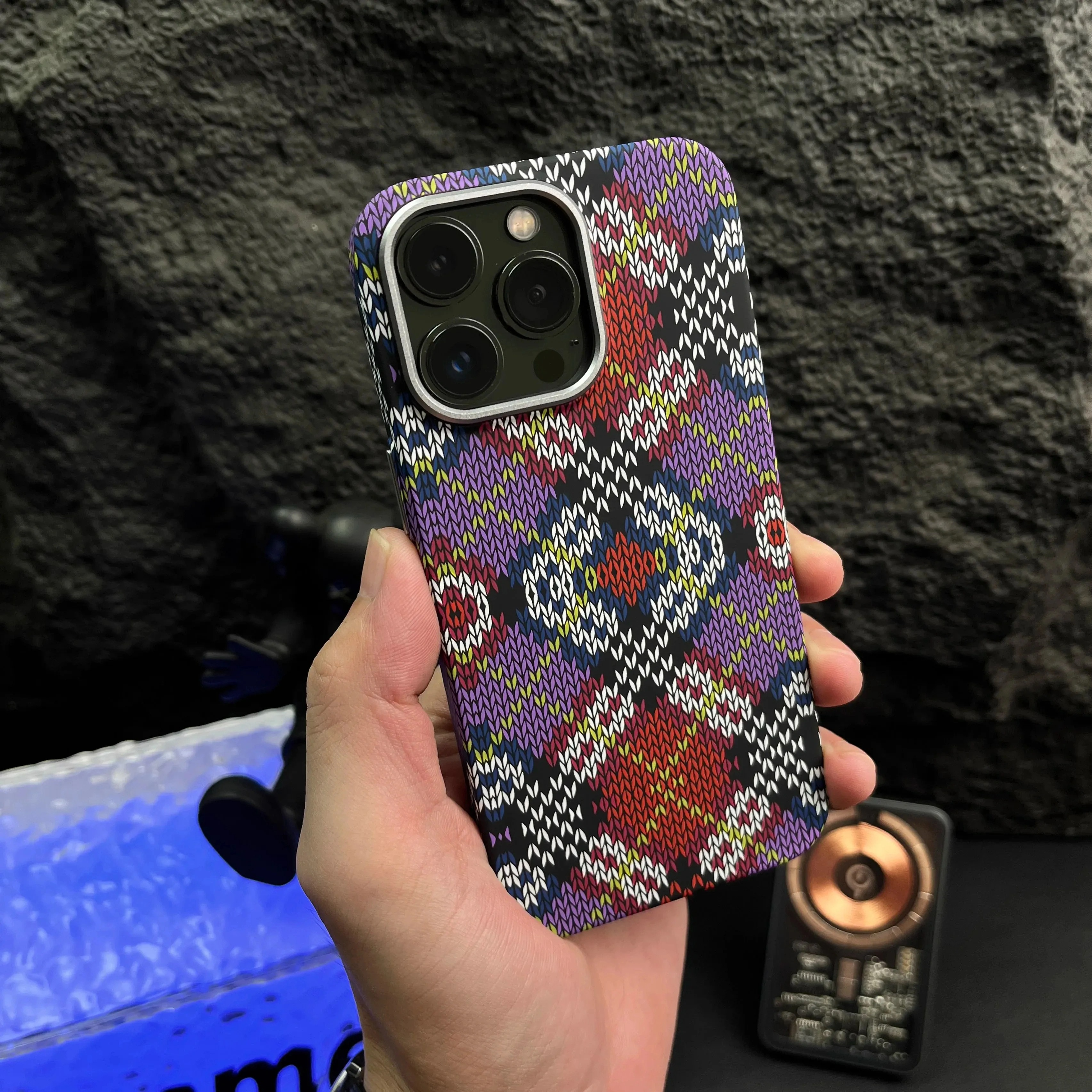 Luxury iPhone Case — Retro Geometric Totem Magnetic Alloy Lens Protection, Shockproof & Wireless Charging Hard Cover