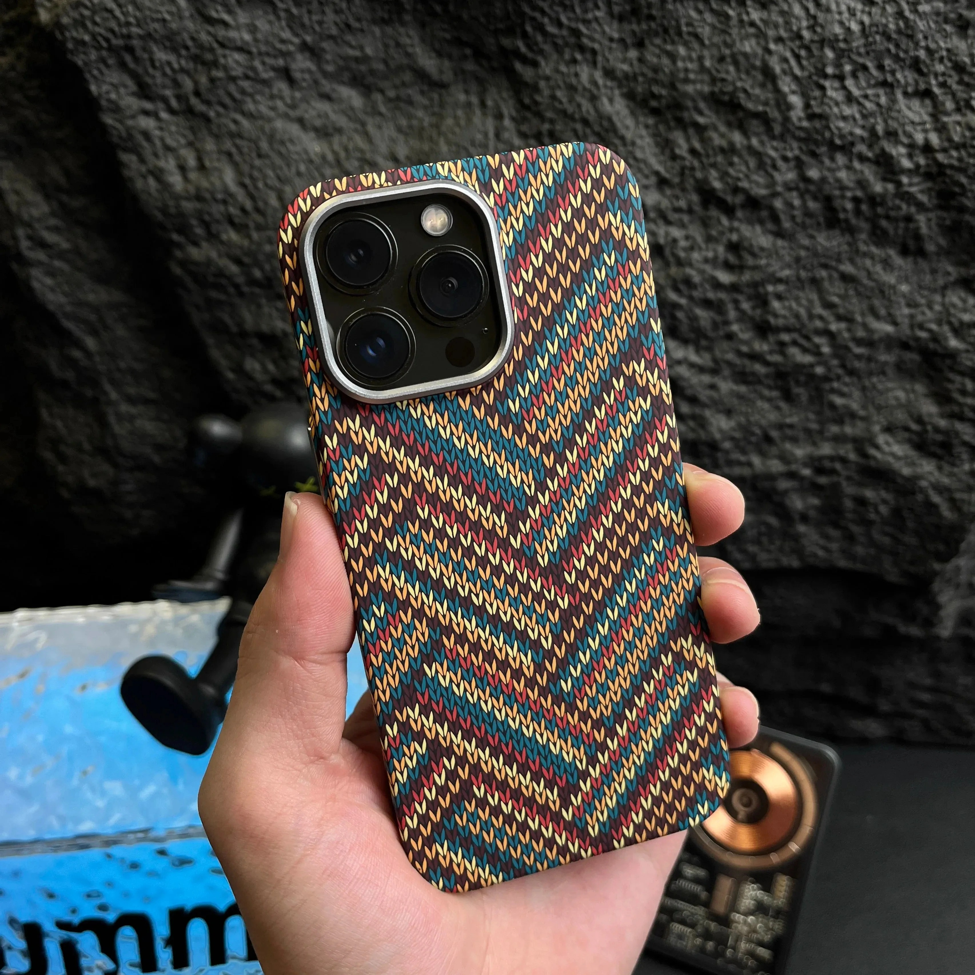 Luxury iPhone Case — Retro Geometric Totem Magnetic Alloy Lens Protection, Shockproof & Wireless Charging Hard Cover