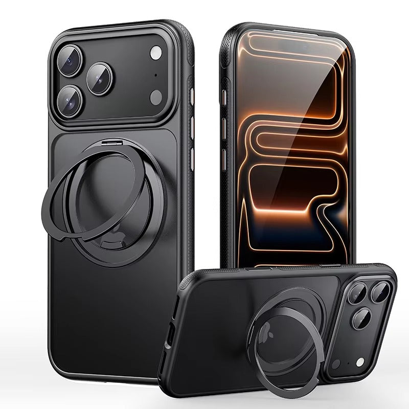 Luxury iPhone Case — Transparent MagSafe Magnetic Cover with 360° Rotating Ring Stand, Shockproof TPU+PC Protection and Kickstand Design