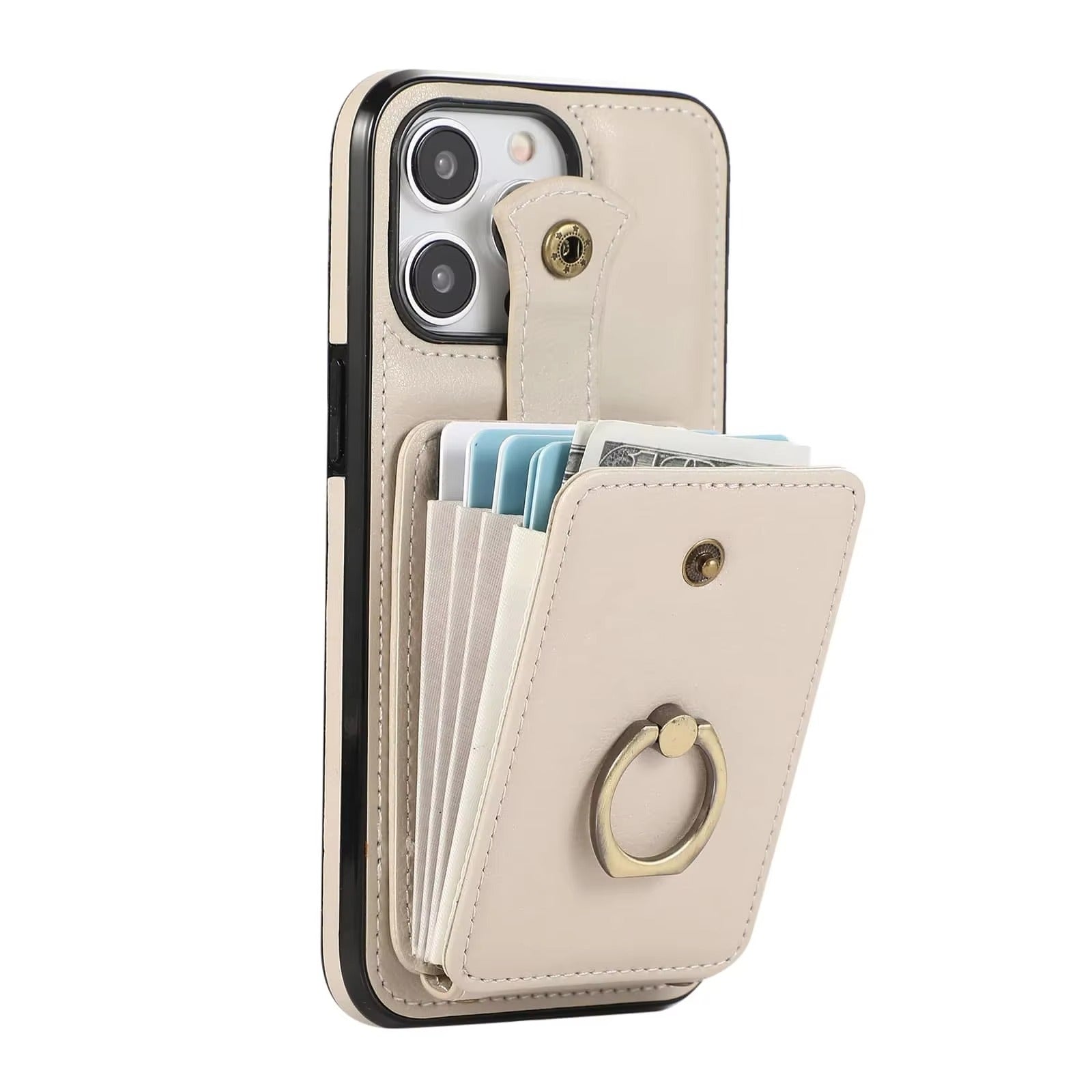 Luxury iPhone Case — Wallet Cover with Card Holder, 360° Rotating Finger Ring Kickstand, RFID-Blocking PU Leather Full-Protection Design for iPhone 17 Pro Max and Air