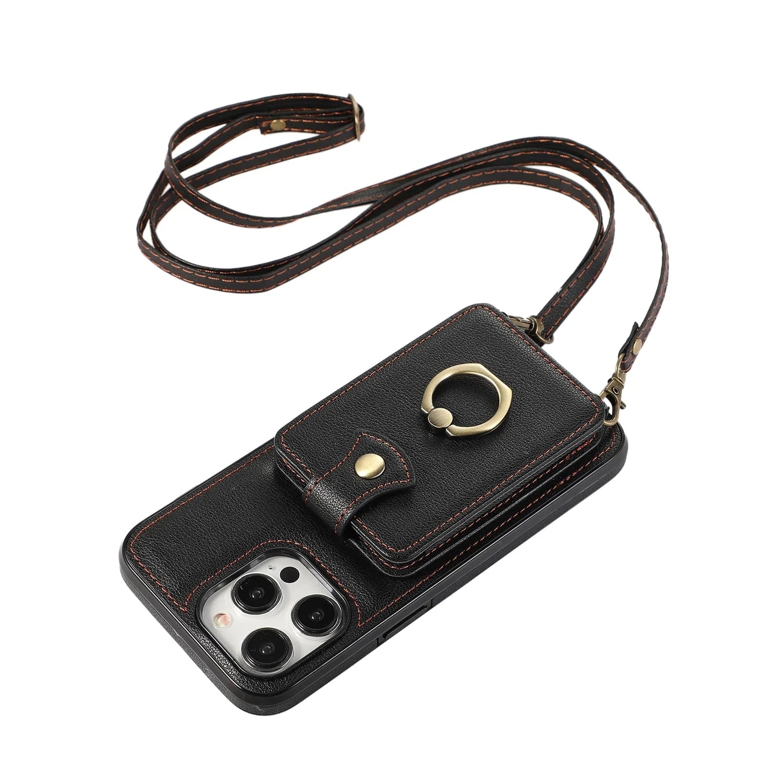 Luxury iPhone Case — Wallet Cover with Card Holder, 360° Rotating Finger Ring Kickstand, RFID-Blocking PU Leather Full-Protection Design for iPhone 17 Pro Max and Air