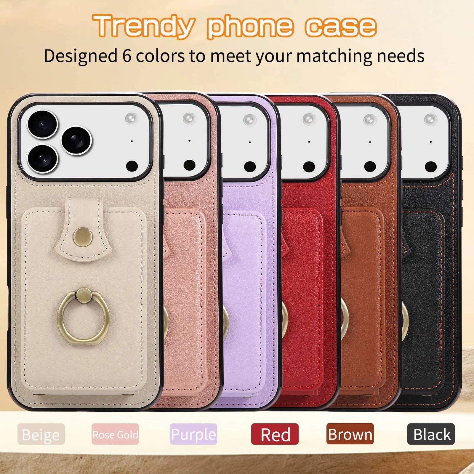 Luxury iPhone Case — Wallet Cover with Card Holder, 360° Rotating Finger Ring Kickstand, RFID-Blocking PU Leather Full-Protection Design for iPhone 17 Pro Max and Air