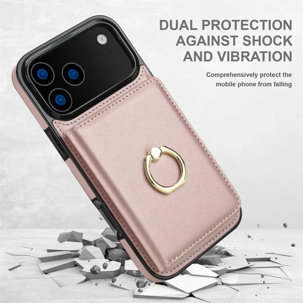 Luxury iPhone Case — Wallet Cover with Card Holder, 360° Rotating Ring Kickstand, Magnetic Clasp & Shockproof PU Leather Full-Coverage Design for iPhone 17 Pro Max and Air