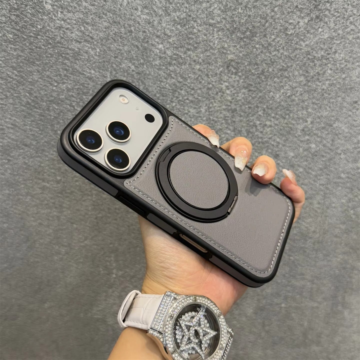 Luxury iPhone Case — Wax PU Leather Magnetic Cover with 360° Rotating Ring Stand, Wireless-Charging Safe Design and Business Shockproof Protection