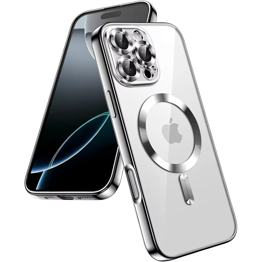 Luxury iPhone Clear Plating Magnetic Case — MagSafe Wireless Charging Compatible Cover with Lens Protection, Slim Transparent Shockproof Anti-Fingerprint Design