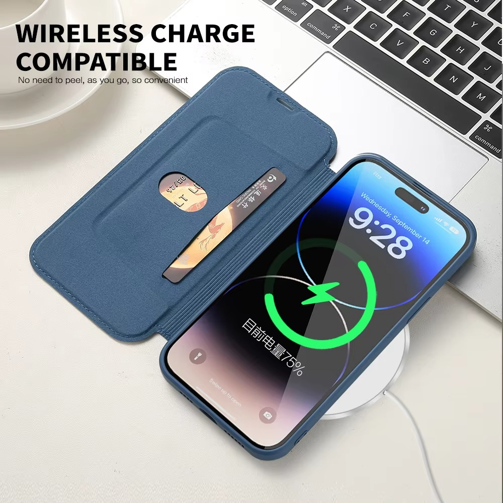 Luxury iPhone Flip Leather Wallet Case — Silicone Cover with Card Holder, Full Body Protection, Shockproof Durable Design, Stylish and Functional Phone Case