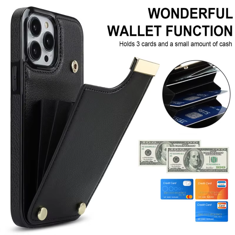 Luxury iPhone Leather Wallet Case with Card Holders — Kickstand Function, Full Body Protective Cover, Shockproof Design, Stylish and Functional Phone Case