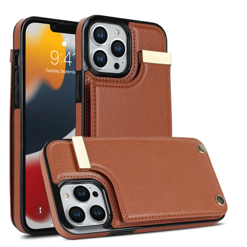 Luxury iPhone Leather Wallet Case with Card Holders — Kickstand Function, Full Body Protective Cover, Shockproof Design, Stylish and Functional Phone Case
