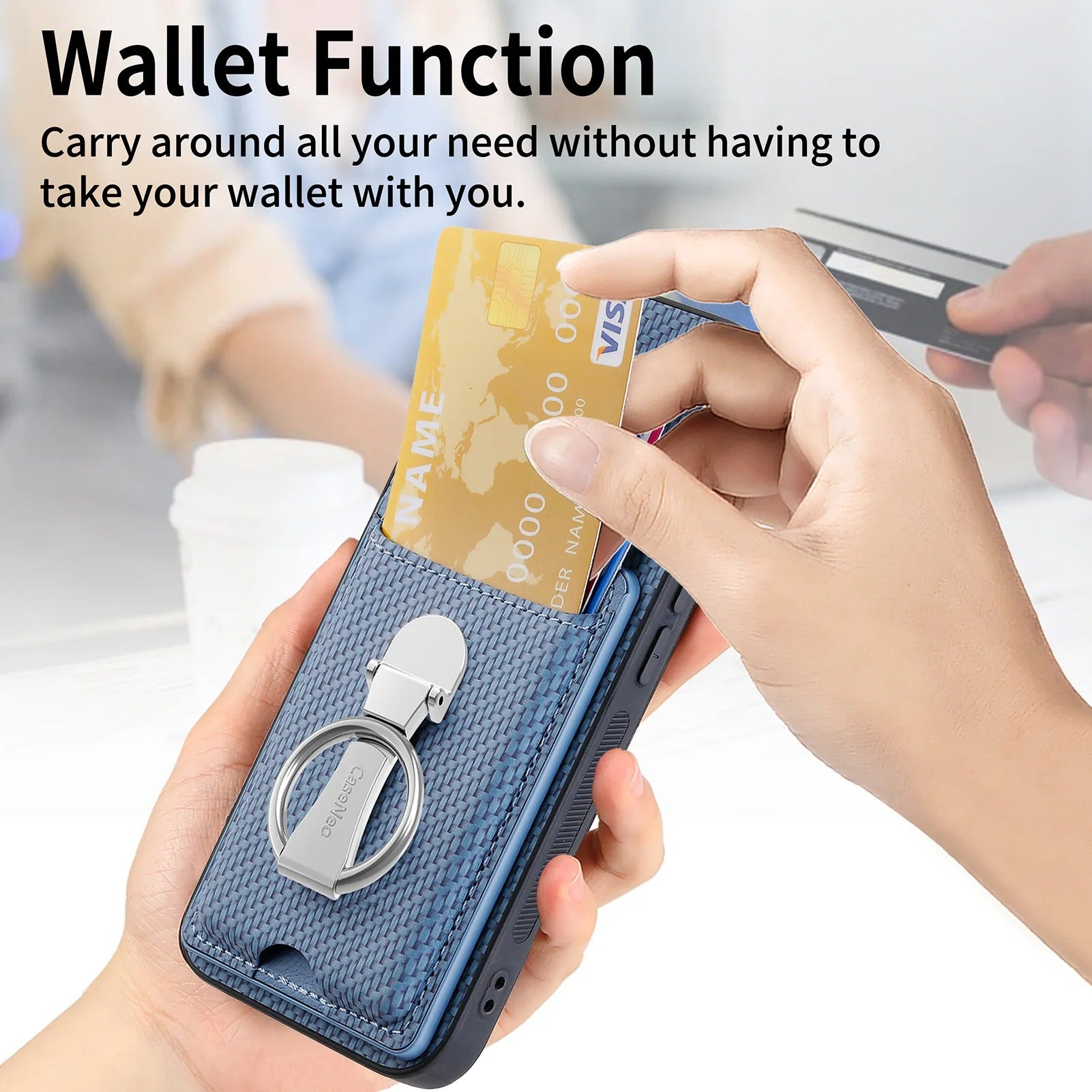 Premium iPhone Case — Leather Wallet Cover with Card Holder, Finger Ring Stand, Magnetic Grip and Lightweight Anti-Scratch Design