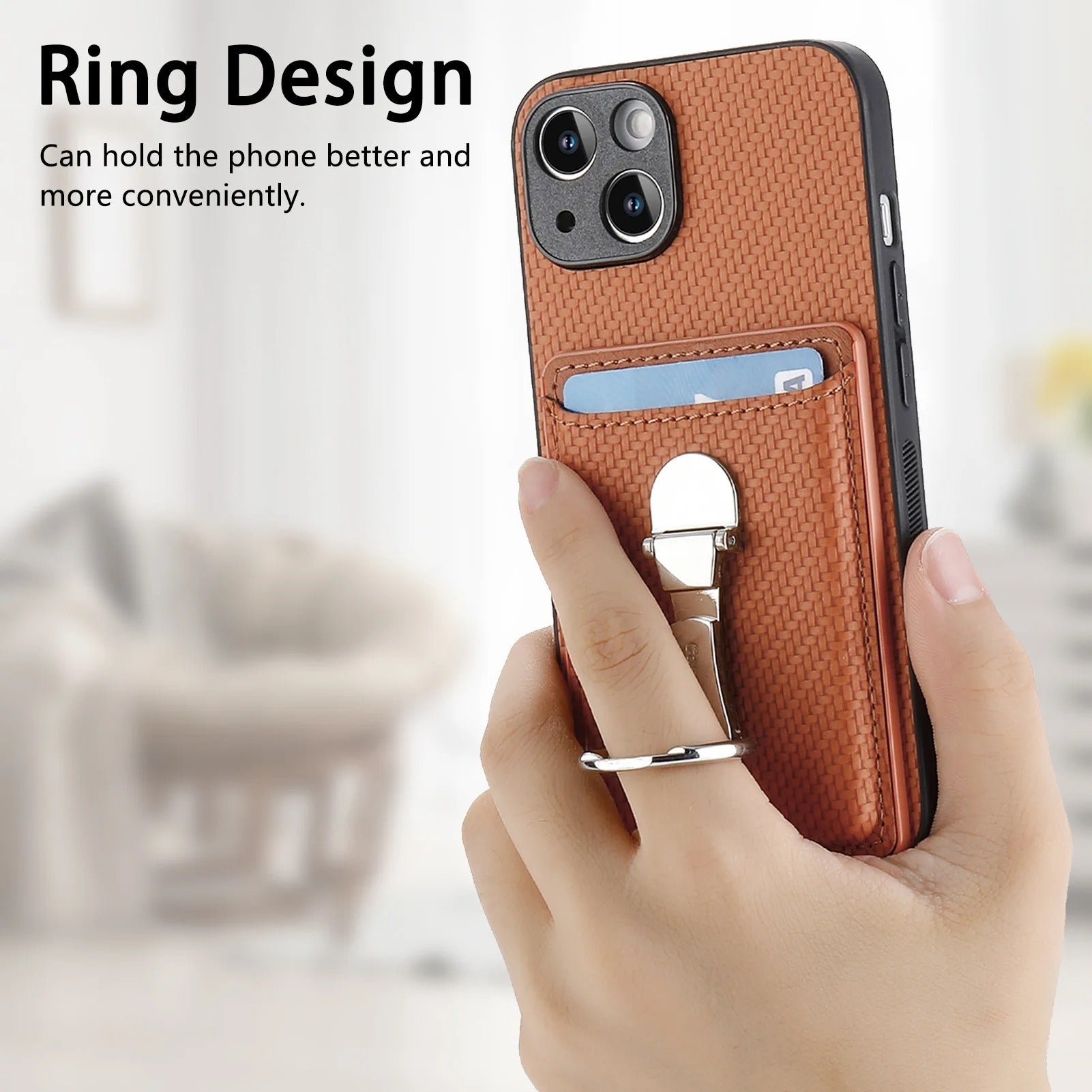 Premium iPhone Case — Leather Wallet Cover with Card Holder, Finger Ring Stand, Magnetic Grip and Lightweight Anti-Scratch Design