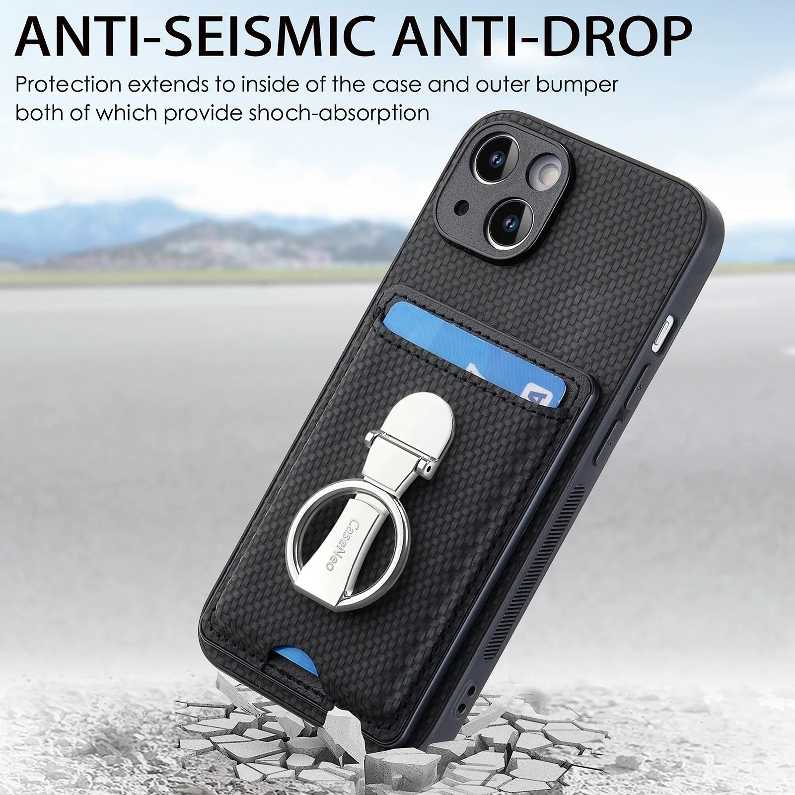 Premium iPhone Case — Leather Wallet Cover with Card Holder, Finger Ring Stand, Magnetic Grip and Lightweight Anti-Scratch Design