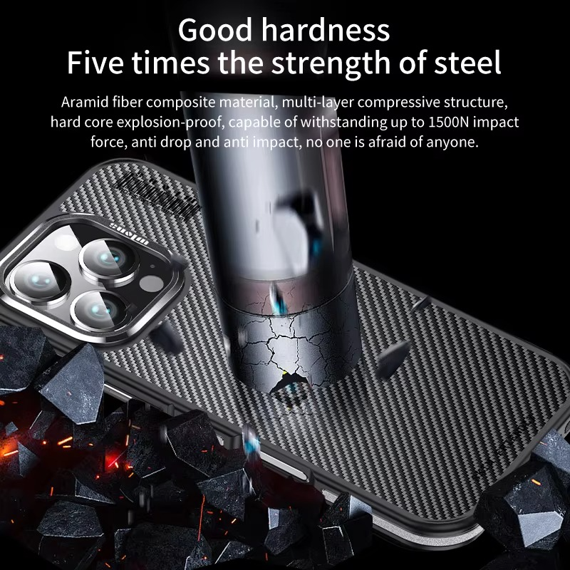 Premium iPhone Case — 600D Kevlar Series Magnetic Cover with Metal Camera Ring, Shockproof Half-Wrapped PC+TPU Design & MagSafe Compatibility