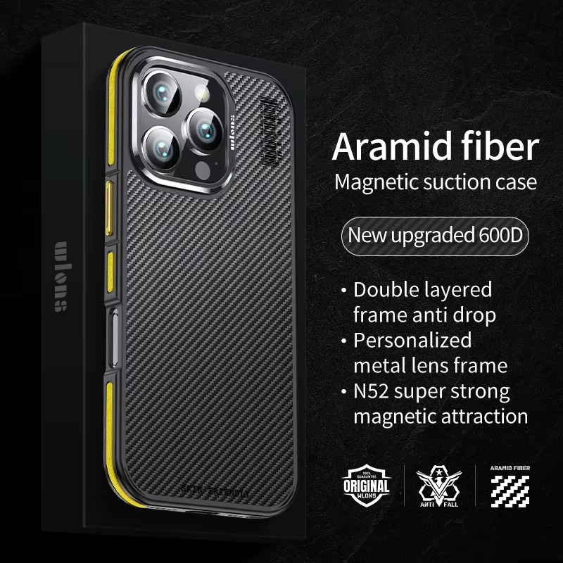 Premium iPhone Case — 600D Kevlar Series Magnetic Cover with Metal Camera Ring, Shockproof Half-Wrapped PC+TPU Design & MagSafe Compatibility