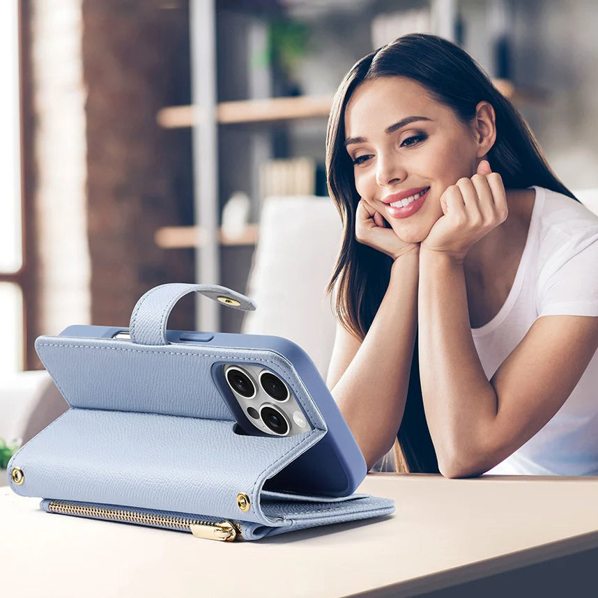 Premium iPhone Case — Cow Leather Detachable Magnetic Wallet Cover with Card Slots, Shockproof Drop Protection, Wireless-Charging Support & Lanyard Option