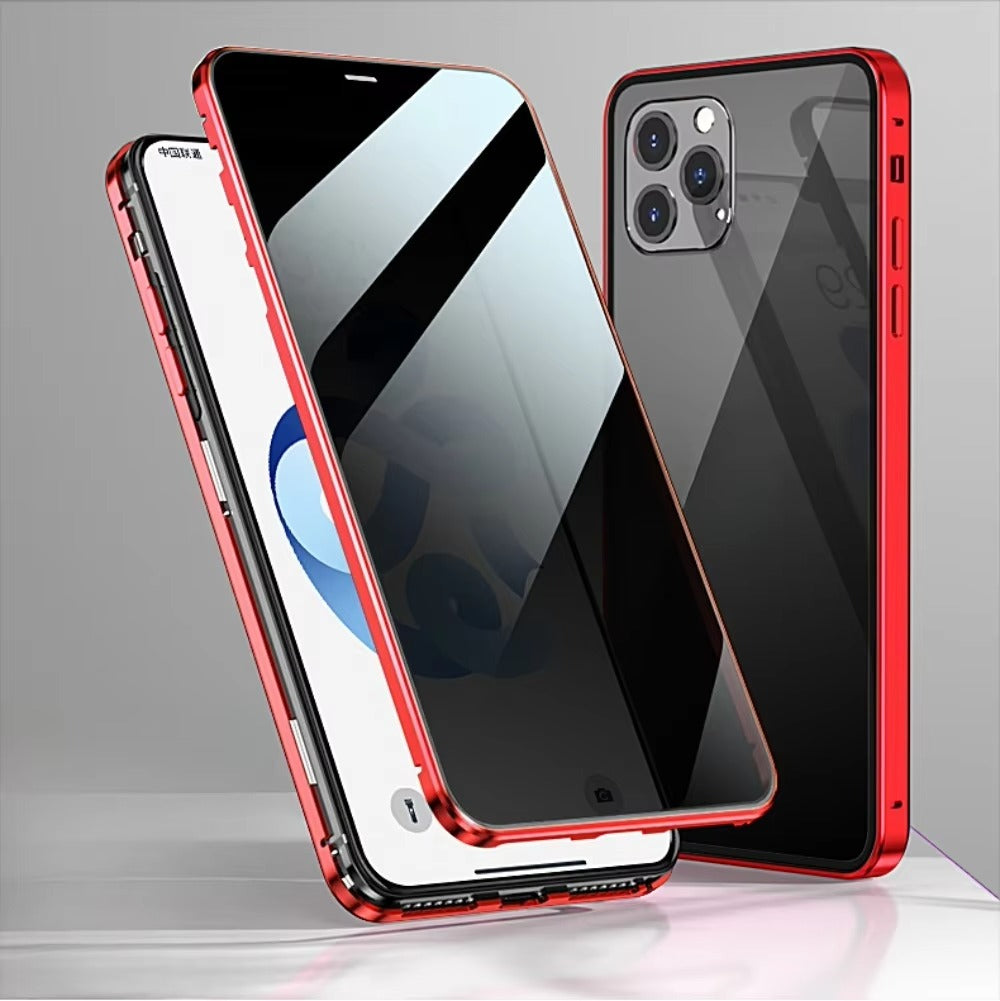 Premium iPhone Case — Magnetic Double-Sided Glass Cover with Privacy-Protecting Metal Frame and Shockproof Design