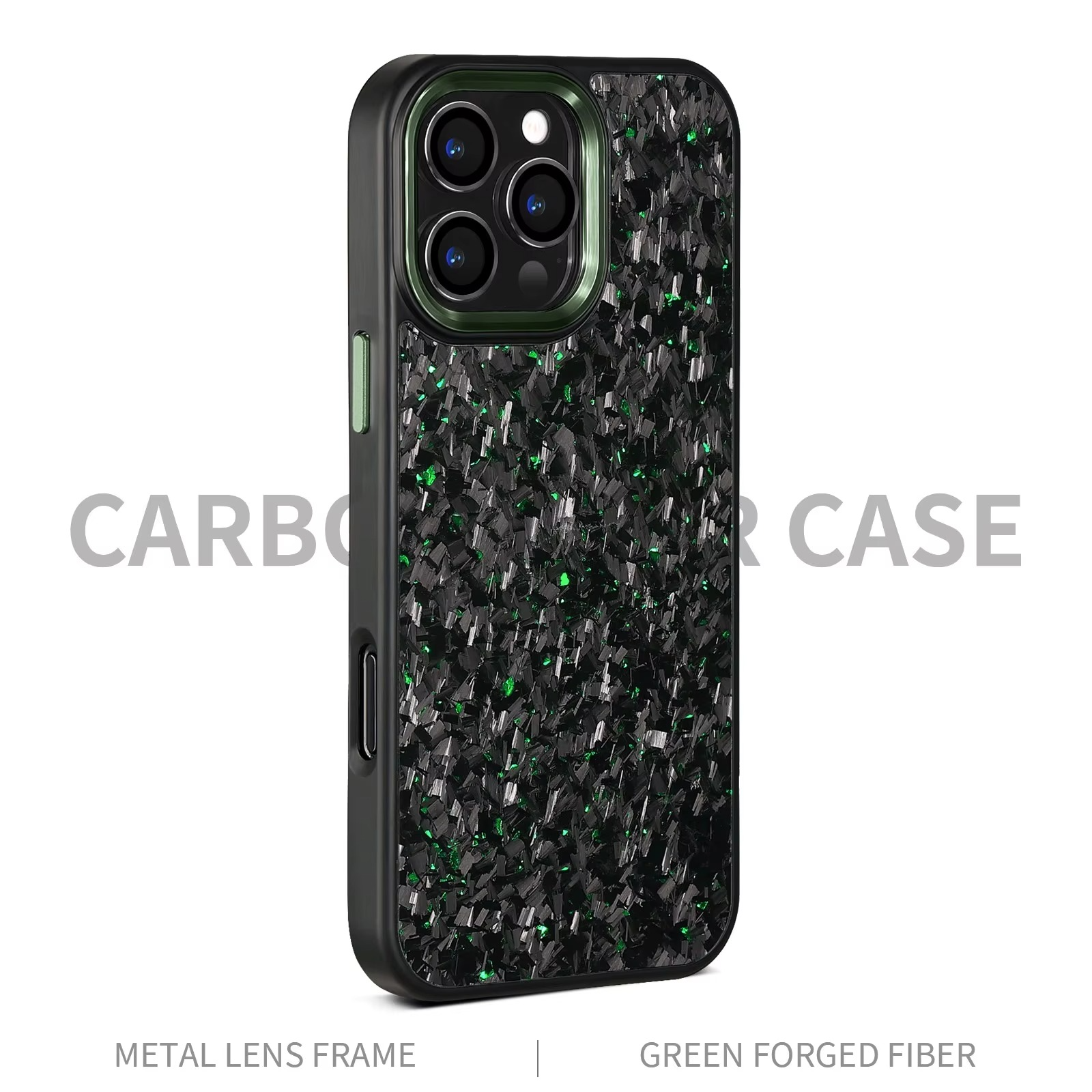 Premium iPhone Case — Real Forged Carbon Fiber MagSafe Cover with Metal Lens & Button Accents, Shockproof Dual-Layer Full-Coverage Lightweight Design