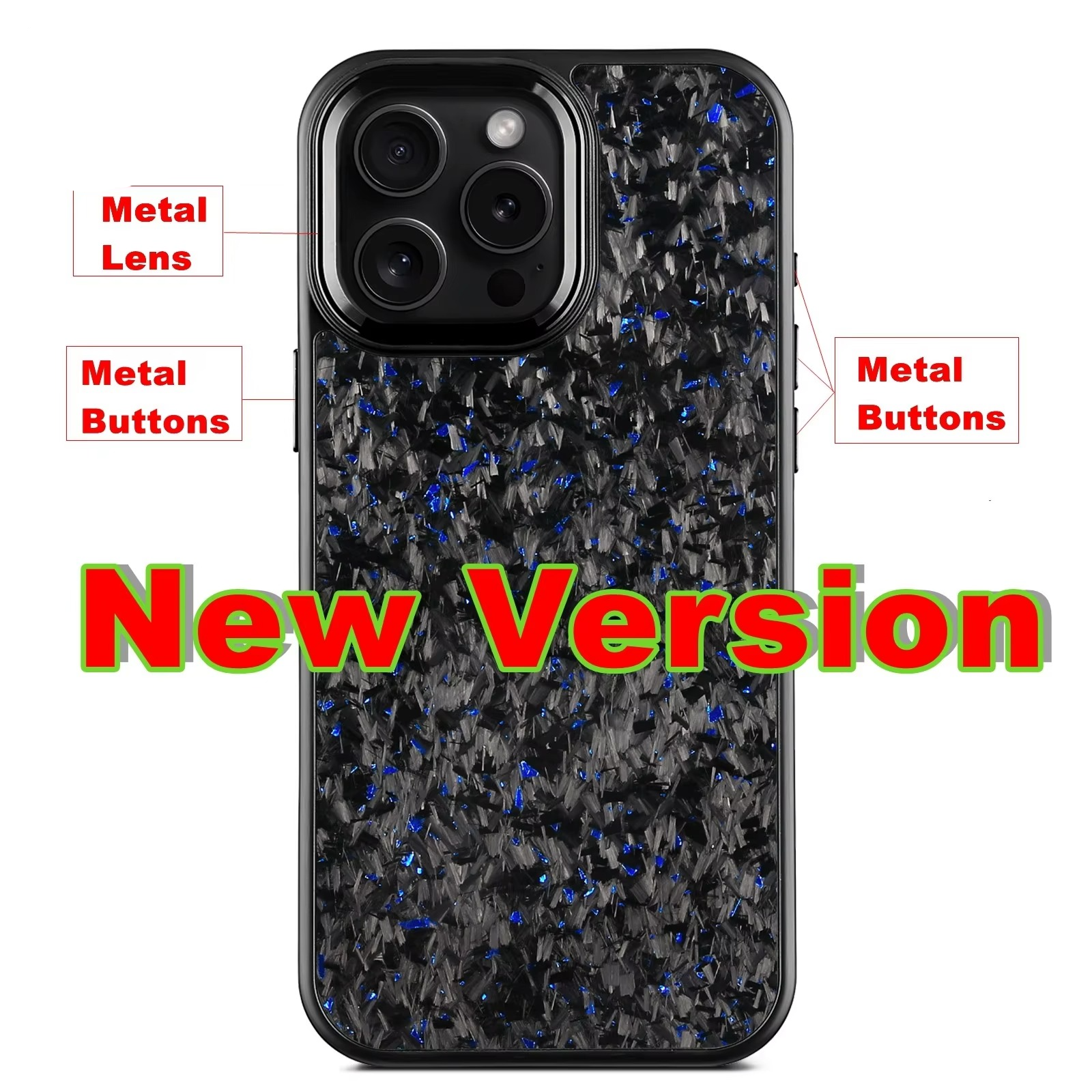 Premium iPhone Case — Real Forged Carbon Fiber MagSafe Cover with Metal Lens & Button Accents, Shockproof Dual-Layer Full-Coverage Lightweight Design