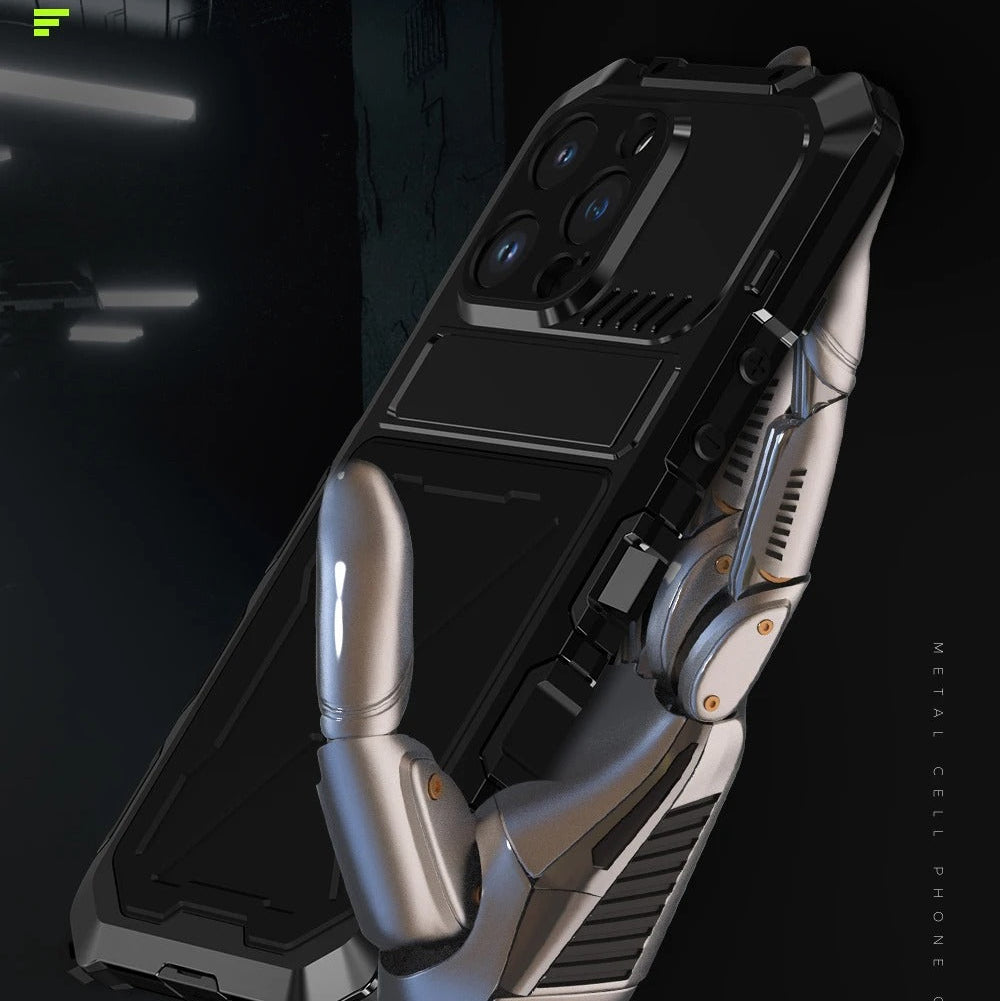 Rugged iPhone Case — Aluminum Military Metal Bumper with Shockproof Silicone Back, Screen Protector, Heavy-Duty Dustproof Non-Slip Design