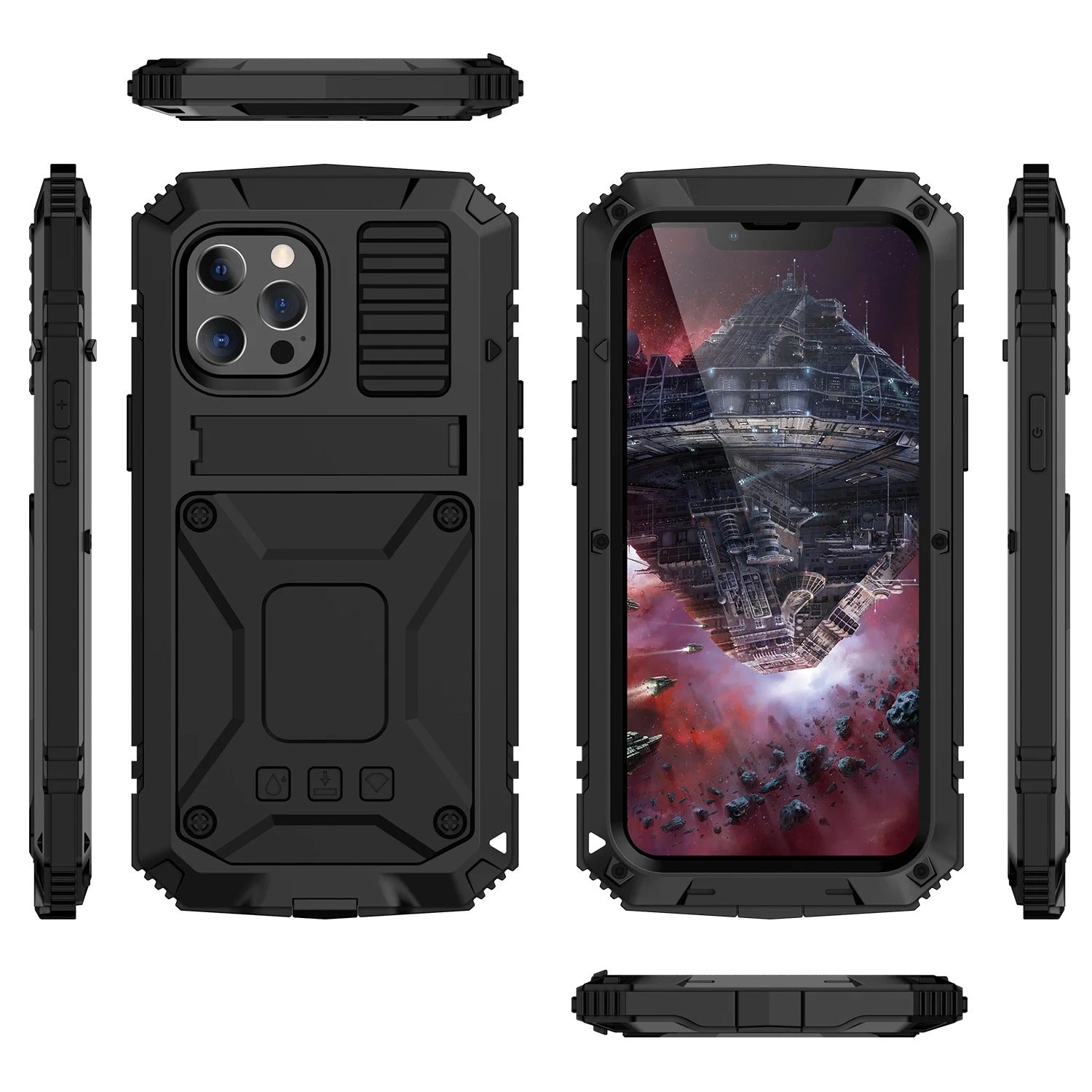 Rugged iPhone Case — Heavy-Duty Aluminum Armor Cover with Shockproof Bumper Design, Screen Guard Protection and Dustproof Anti-Fingerprint Finish
