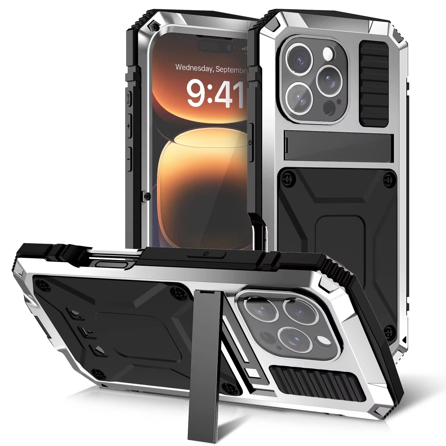 Rugged iPhone Case — Heavy-Duty Aluminum Armor Cover with Shockproof Bumper Design, Screen Guard Protection and Dustproof Anti-Fingerprint Finish