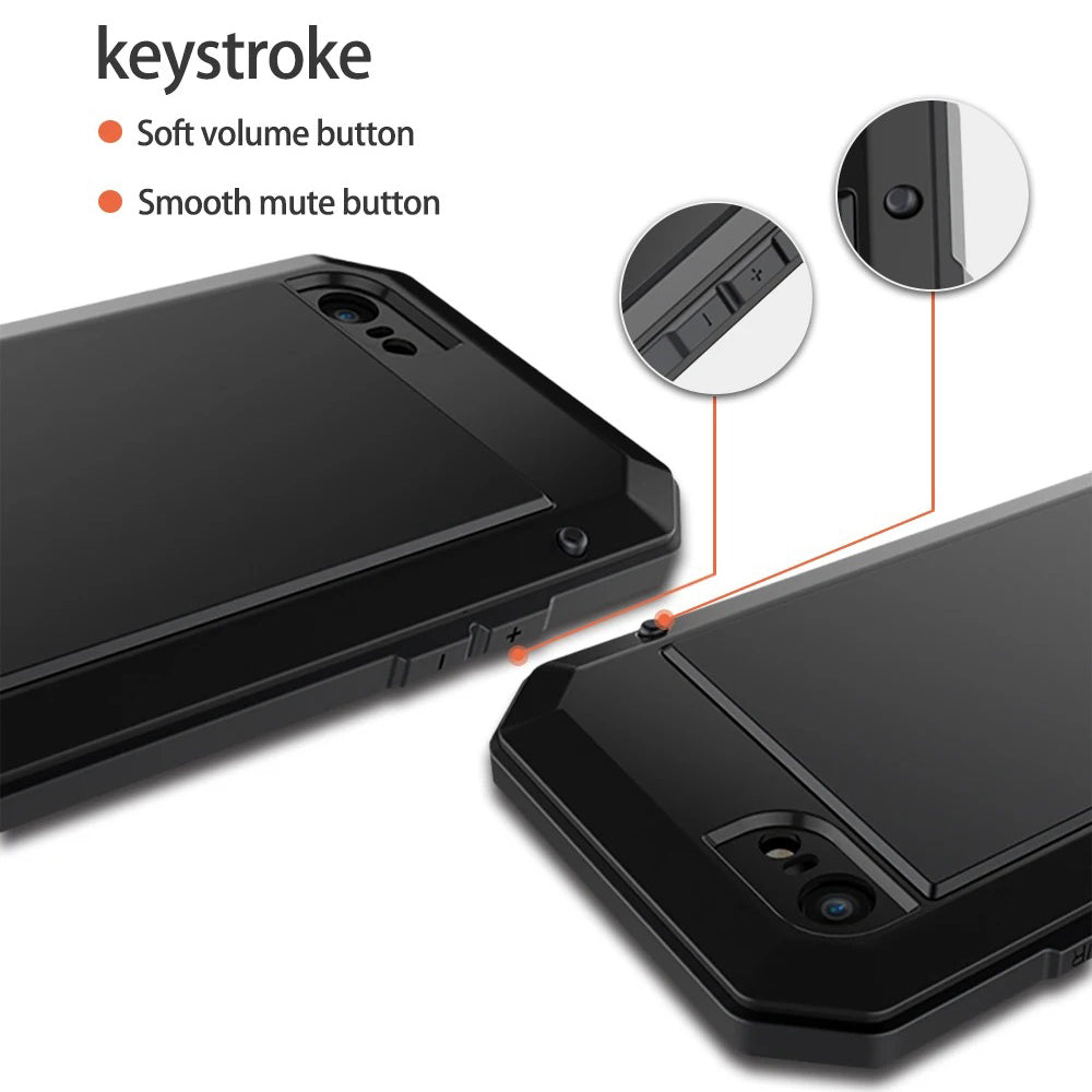Rugged iPhone Case — Heavy-Duty Aluminum Military Cover with Gorilla Glass Screen Protection, Full-Body Shockproof Dustproof Non-Slip Design