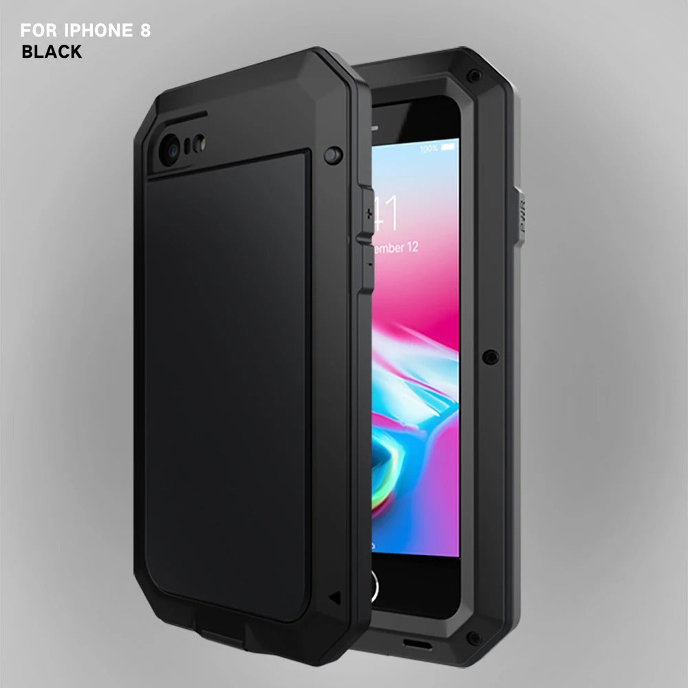 Rugged iPhone Case — Heavy-Duty Aluminum Military Cover with Gorilla Glass Screen Protection, Full-Body Shockproof Dustproof Non-Slip Design