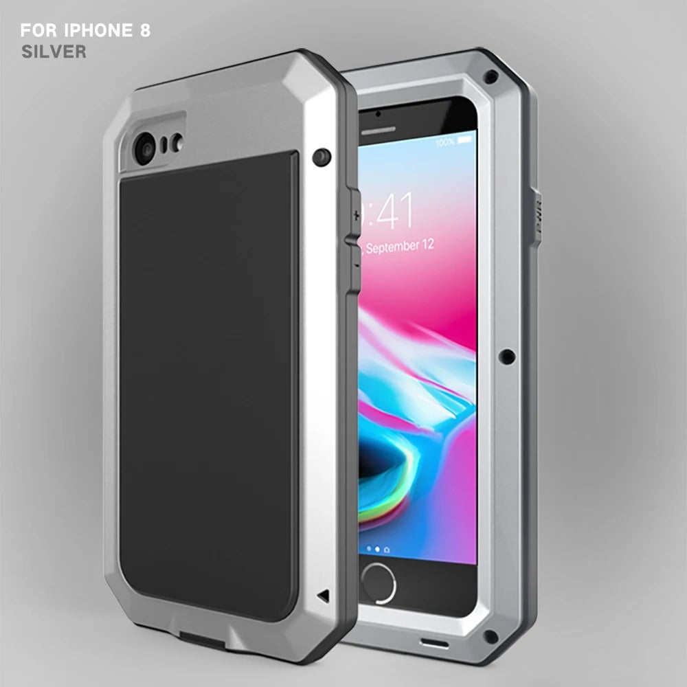 Rugged iPhone Case — Heavy-Duty Aluminum Military Cover with Gorilla Glass Screen Protection, Full-Body Shockproof Dustproof Non-Slip Design