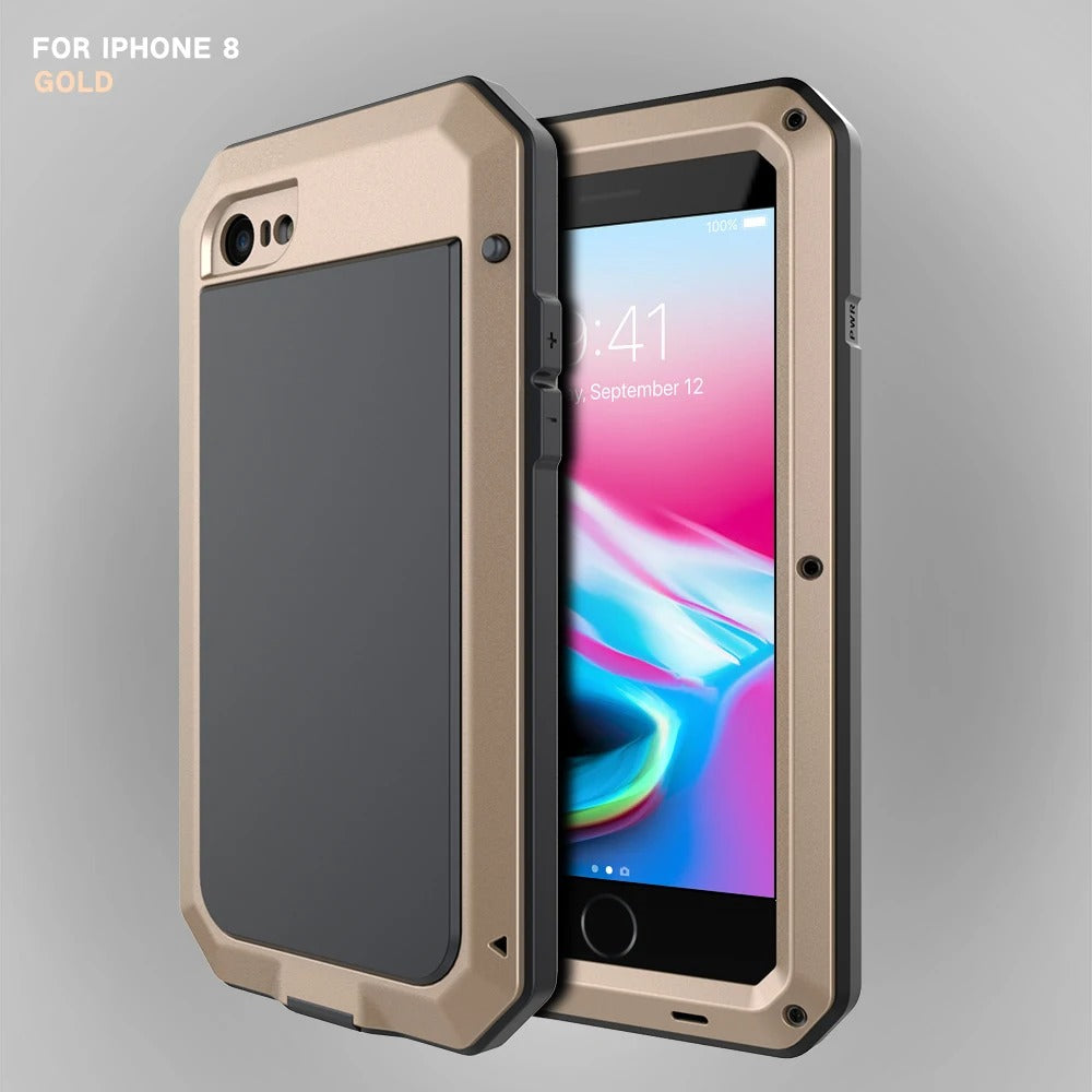 Rugged iPhone Case — Heavy-Duty Aluminum Military Cover with Gorilla Glass Screen Protection, Full-Body Shockproof Dustproof Non-Slip Design