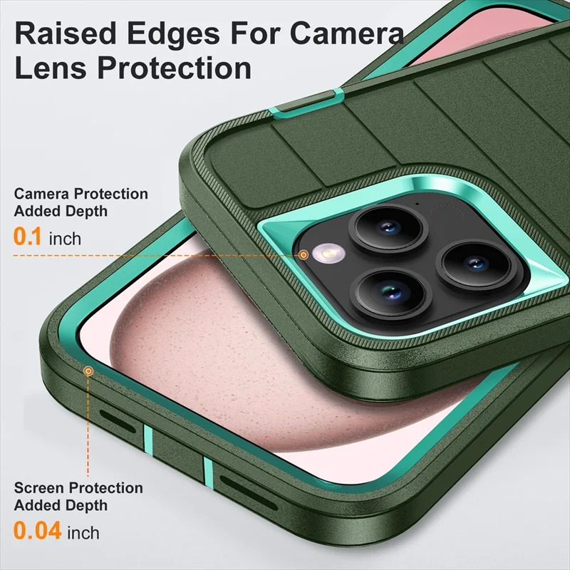 Rugged iPhone Heavy Armor Case — Shockproof Dual Layer Protection with Hard Plastic Bumper and Soft Silicone Back, Anti-Fingerprint Scratch-Resistant Cover